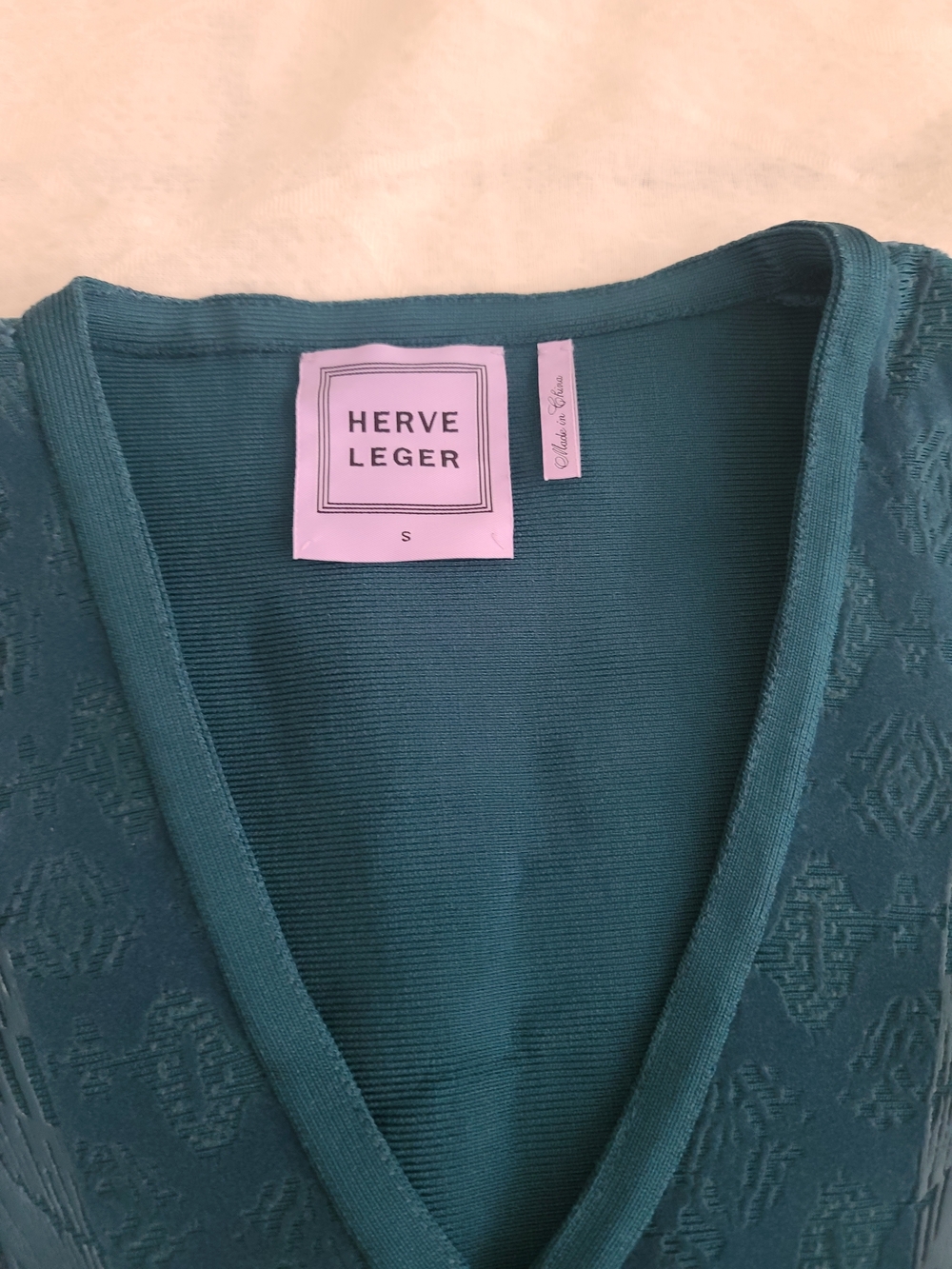 Herve Leger Teal Asymmetrical Zip Fit-and-Flare Midi Dress - Picture 4 of 13